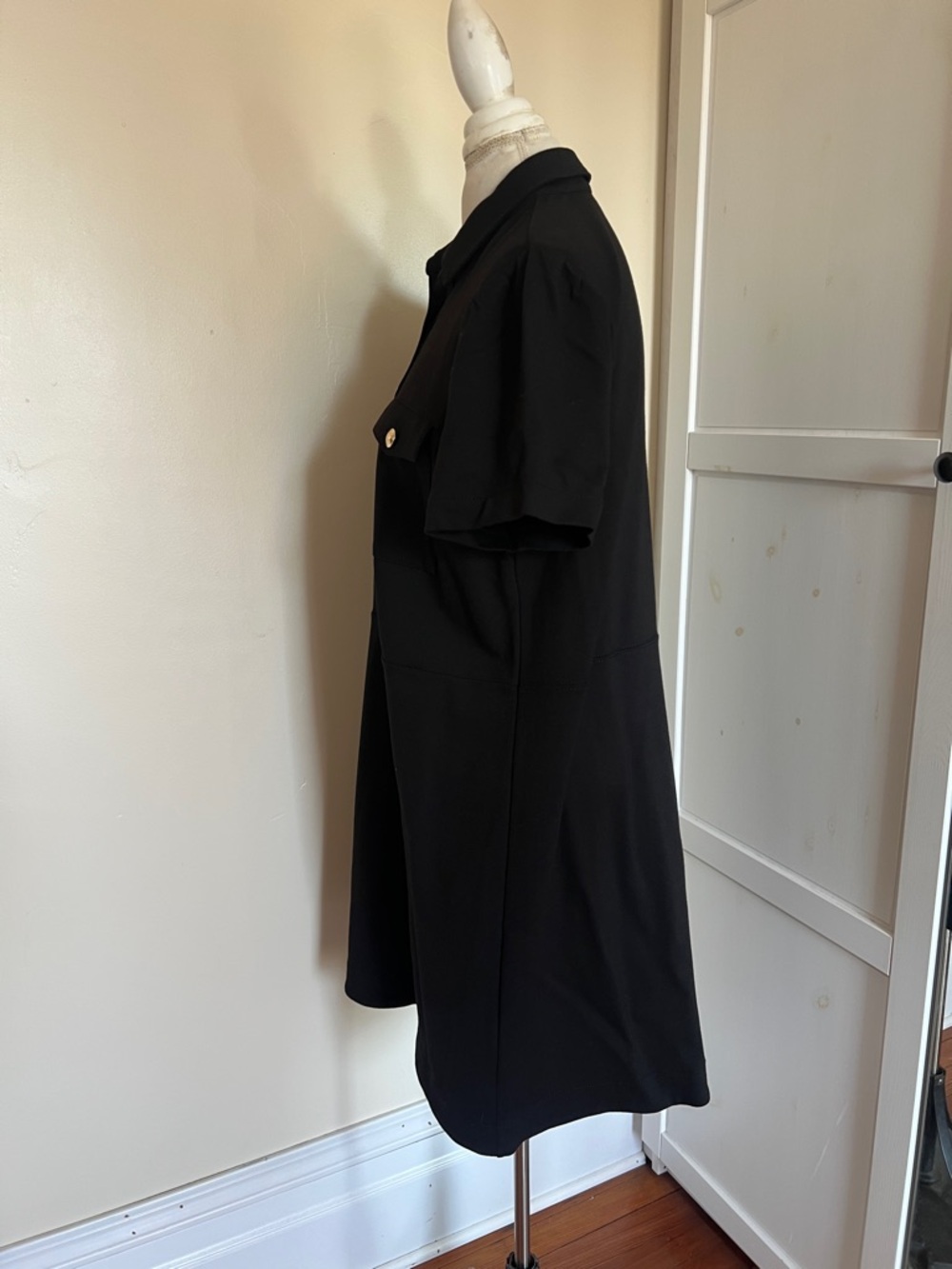 NWT LOFT Outlet Mod Black Ponte Utility Shirt Dress Gold Buttons Size 14 - Picture 4 of 8